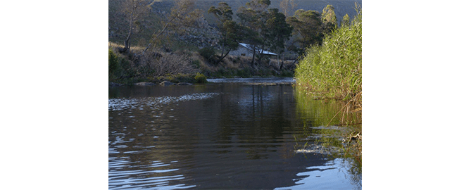 river with house