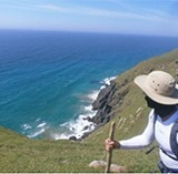 scene of trekker on mountain